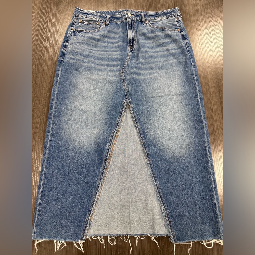 American Eagle Outfitters Blue Frayed Hem Jean Skirt